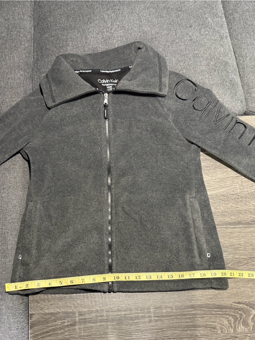 Calvin Klein Gray Zippered Fleece Jacket with Sleeve Logo - Picture 7 of 15